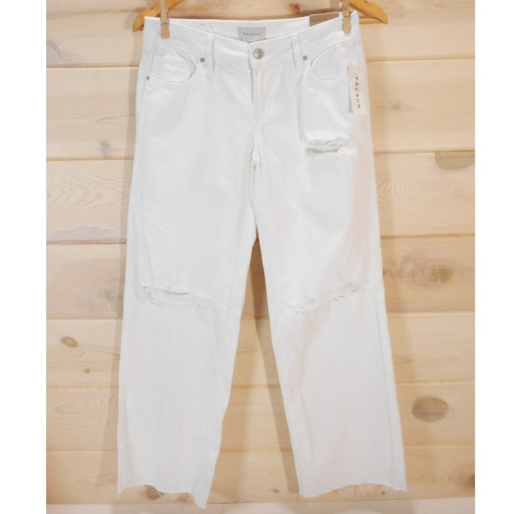 NWT PacSun Women's size 24 Low Rise Wide Leg Jeans White Distressed [Stains]
